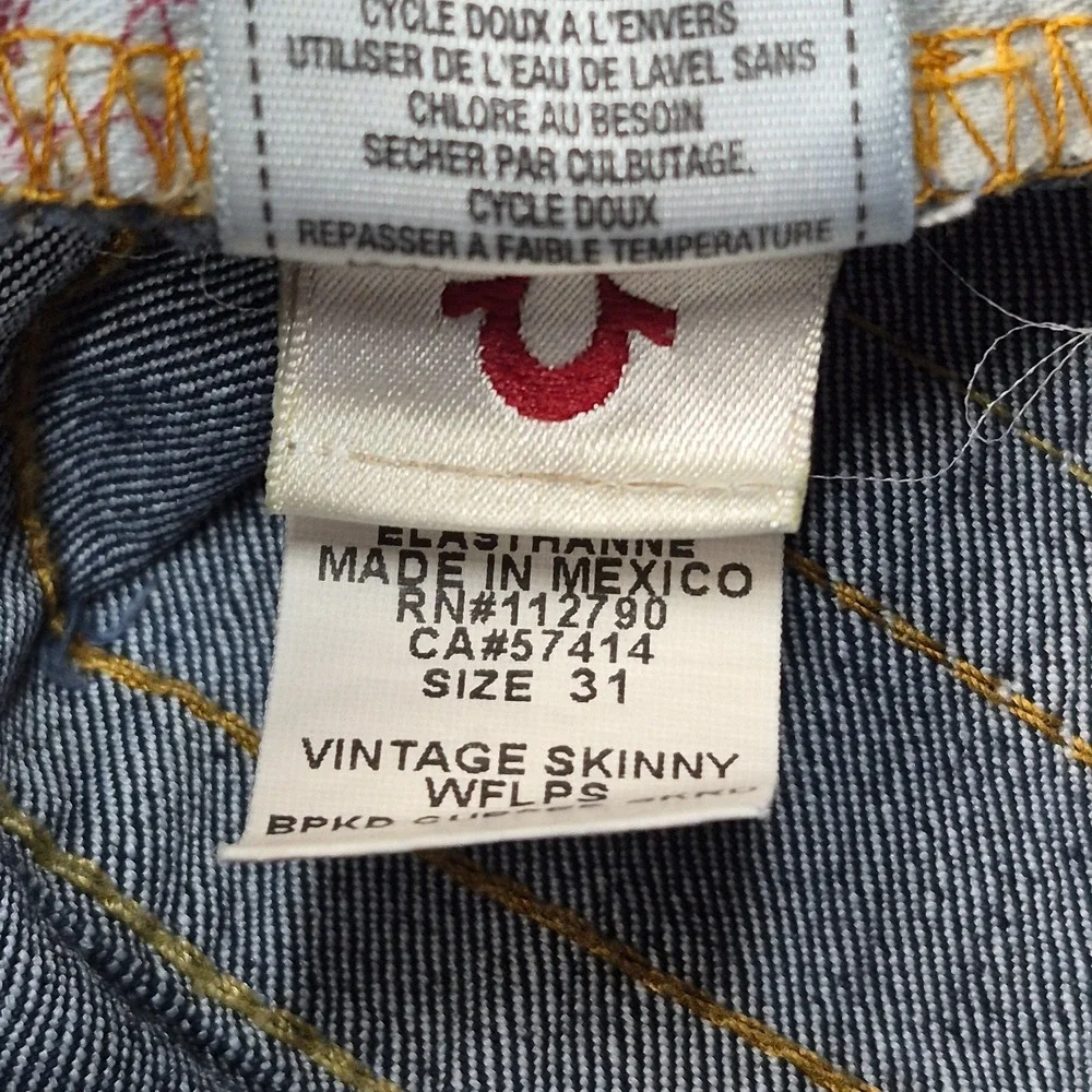 True Religion Jeans Womens 32x30 Blue Flap Pocket Stretch Vintage Skinny